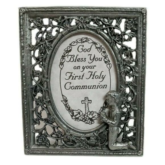 First Communion Pewter Frame Boy 3.5" Religious Keepsake VTG 🕊️ - Picture 5 of 12
